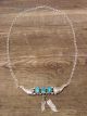 Navajo Indian Sterling Silver Feather & 3 Stone Turquoise Link Necklace - Jim