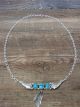 Navajo Indian Sterling Silver Feather & 3 Stone Turquoise Link Necklace - Jim