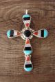 Zuni Indian Sterling Silver Inlay Cross Pendant by Edaakie