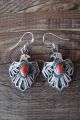 Native American Sterling Silver Hand Stamped Coral Thunderbird Earrings - Shorty