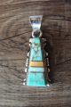 Navajo Indian Sterling Silver Turquoise Spiny Oyster Opal Inlay Pendant by Steve Francisco