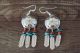 Navajo Sterling Silver Concho Turquoise Coral Dangle Feather Earrings 