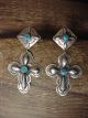 Navajo Indian Jewelry Sterling Silver Turquoise  Hand Stamped Cross Earrings! - Livingston