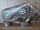 Navajo Pottery Horse Hair & Turquoise Bison Sculpture by Charlie