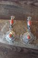 Navajo Indian Heavy Stamped Sterling Silver Coral Post Earrings - Calladitto