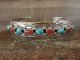 Navajo Sterling Silver Turquoise & Coral Row Bracelet Signed GS