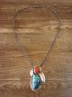 Navajo Sterling Silver Turquoise & Coral Feather Link Necklace Signed Betty Lee