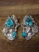 Navajo Indian Jewelry Sterling Silver Turquoise Floral Post Earrings! Yazzie