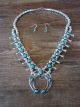Navajo Sterling Silver Turquoise Squash Blossom Necklace and Earring Set by Garcia