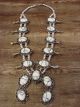 Large Navajo Nickel Silver Howlite Squash Blossom Necklace Signed JC