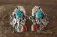 Navajo Indian Jewelry Sterling Silver Turquoise Coral Floral Post Earrings! Yazzie