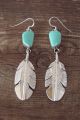 Navajo Sterling Silver Turquoise  Dangle Feather Earrings by Ben Begay