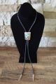  Native American Sterling Silver Turquoise Leaf Pattern Bolo Tie - Wilbur Myers