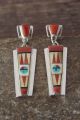 Zuni Sterling Silver Coral Inlay Sunface Post Earrings - Edaakie