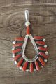 Zuni Indian Sterling Silver Coral Pendant  - Carleen Hattie
