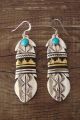 Navajo Indian Sterling Silver Turquoise Gold Fill Feather Earrings - T&R Singer!