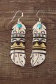 Navajo Indian Sterling Silver Turquoise Gold Fill Feather Earrings - T&R Singer!