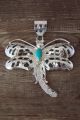 Navajo Sterling Silver Turquoise Overlay Dragonfly Pendant - A. Mariano