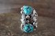 Navajo Indian Jewelry Sterling Silver Floral Leaf Turquoise Ring Size 7.5 - Calladitto