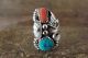 Navajo Indian Jewelry Sterling Silver Floral Leaf Turquoise and Coral Ring Size 8 - Calladitto