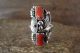 Navajo Indian Jewelry Sterling Silver Floral Leaf Coral Ring Size 7.5 - Calladitto