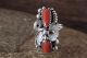 Navajo Indian Jewelry Sterling Silver Floral Leaf Coral Ring Size 6 - Calladitto