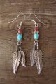 Navajo Sterling Silver Turquoise Coral Feather Dangle Earrings! Begay
