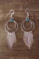 Navajo Indian Sterling Silver Turquoise Dangle Hoop Earrings 