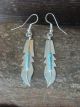 Navajo Sterling Silver Turquoise Feather Dangle Earrings Signed Barney