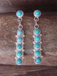 Zuni Indian Sterling Silver Turquoise Row Post Dangle Earrings - Yatsatie
