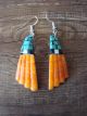Santo Domingo Sterling Silver Spiny Oyster Turquoise Dangle Earrings by Angie Reano