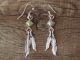 Navajo Indian Sterling Silver Green Turquoise Feather Dangle Earrings by Whitehorse