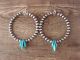 Native American Hand Beaded Turquoise & Pearl Hoop Earrings 
