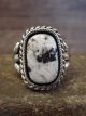Navajo Indian Sterling Silver & White Buffalo Turquoise Ring - Vandever - Size 10.5