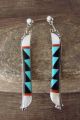 Zuni Sterling Silver Turquoise Multistone Inlay Post Earrings - Signed