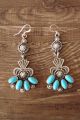 Navajo Indian Heavy Stamped Sterling Silver Turquoise Dangle Earrings - Calladitto