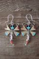 Zuni Sterling Silver Turquoise Multistone Inlay Dragonfly  Earrings! 