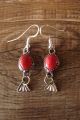 Navajo Indian Nickel Silver Coral Dangle Earrings by Bobby Cleveland