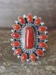 Navajo Indian Sterling Silver & Coral Cluster Ring by Lewis - Size 8