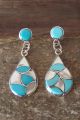 Zuni Sterling Silver Turquoise MOP Inlay Post Earrings! 