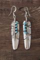 Native American Indian Jewelry Sterling Silver Turquoise Feather Earrings