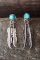Navajo Sterling Silver Turquoise Post Feather Earrings by Etta Larry 