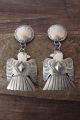 Native American Sterling Silver Hand Stamped Thunderbird Earrings - Yazzie