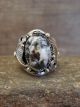 Navajo Sterling Silver & White Buffalo Turquoise Ring by Morgan - Size 9