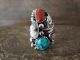 Navajo Indian Jewelry Sterling Silver Floral Leaf Coral Turquoise Ring Size 5 1/2 - Calladitto