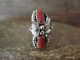 Navajo Indian Jewelry Sterling Silver Floral Leaf Coral Ring Size 5 1/2- Calladitto