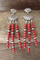Navajo Indian Jewelry Sterling Silver Coral Tassel Earrings! 