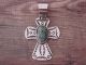 Navajo Indian Nickel Silver Turquoise Cross Pendant Signed JC