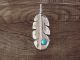 Navajo Hand Stamped Silver Feather Turquoise Pendant - Davis