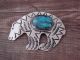 Navajo Nickel Silver Turquoise Bear Pin Signed JC